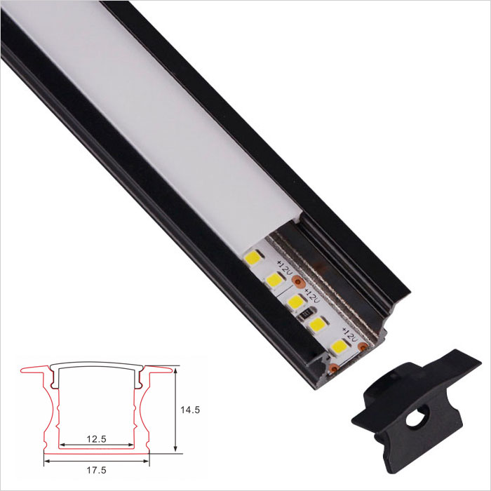 LED Strip Channel - Black/White Color Recessed Aluminum LED Profile housing for LED Strip - 17.5mm Wide - 1m