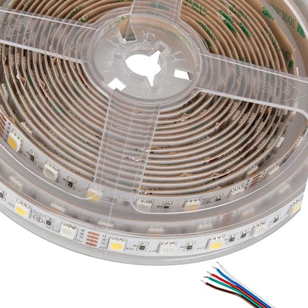 5m RGB+W LED Strip Light - Color-Changing LED Tape Light - 12V / 24V - IP20